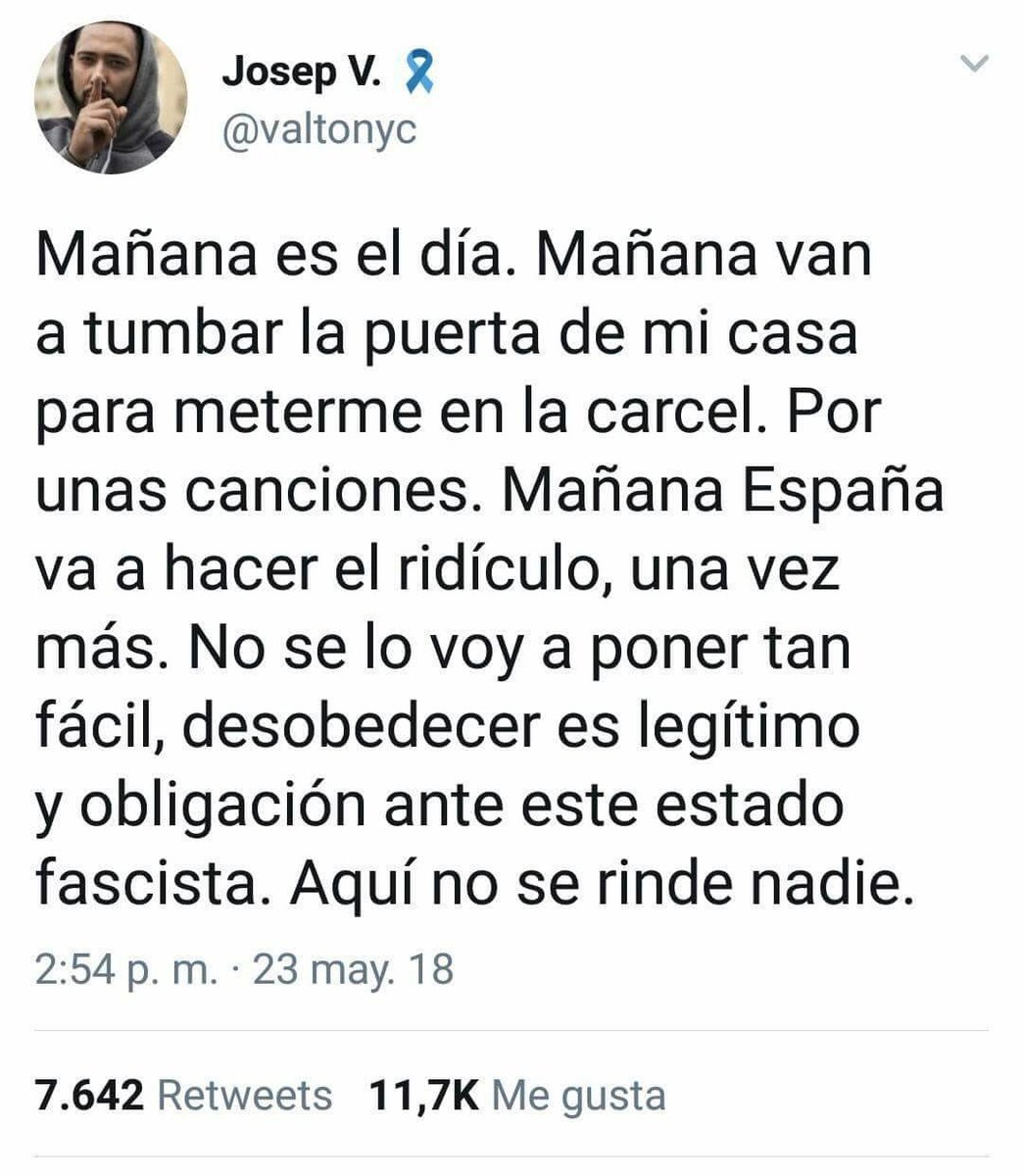 Per mi avui s'ha mostrat al món un nou heroi✊🏻

Tots amb tu <a href="/valtonyc/">Josep Valtònyc</a>