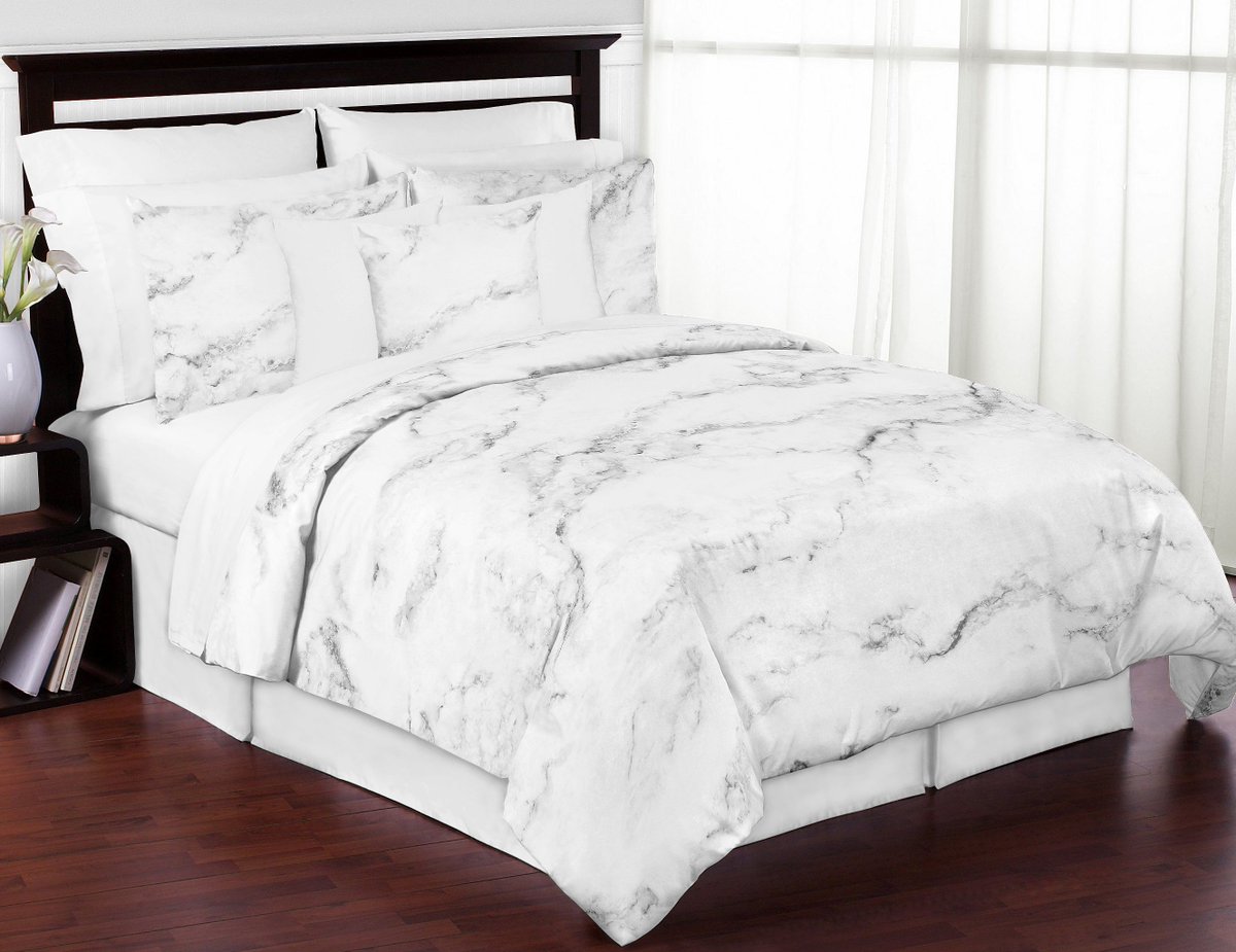 Sophisticated and Modern! The Black and White #Marble Full/Queen bedding collection by Sweet Jojo Designs will update your bedroom with a unique look. Check out the complete collection at bit.ly/2hKa3cx. #modernbedding  #teenbedding