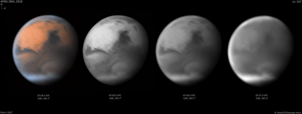 peachastro's tweet photo. #Mars on April 28th. https://t.co/sBkuK08PLp Some moments of good seeing on the 28th. A nice view of Syrtis Major and Hellas. Very little cloud activity across the planet. https://t.co/bs6LSet8vw