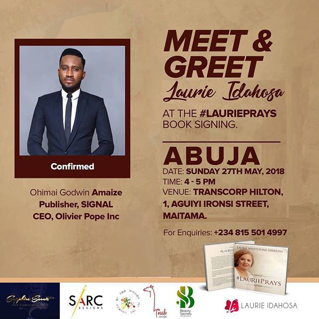 MrFixNigeria's tweet image. Looking forward to @idahosalaurie’s #LauriePrays Book Signing event... not missing it for anything!!! #Confirmed ift.tt/2IF4Y0o