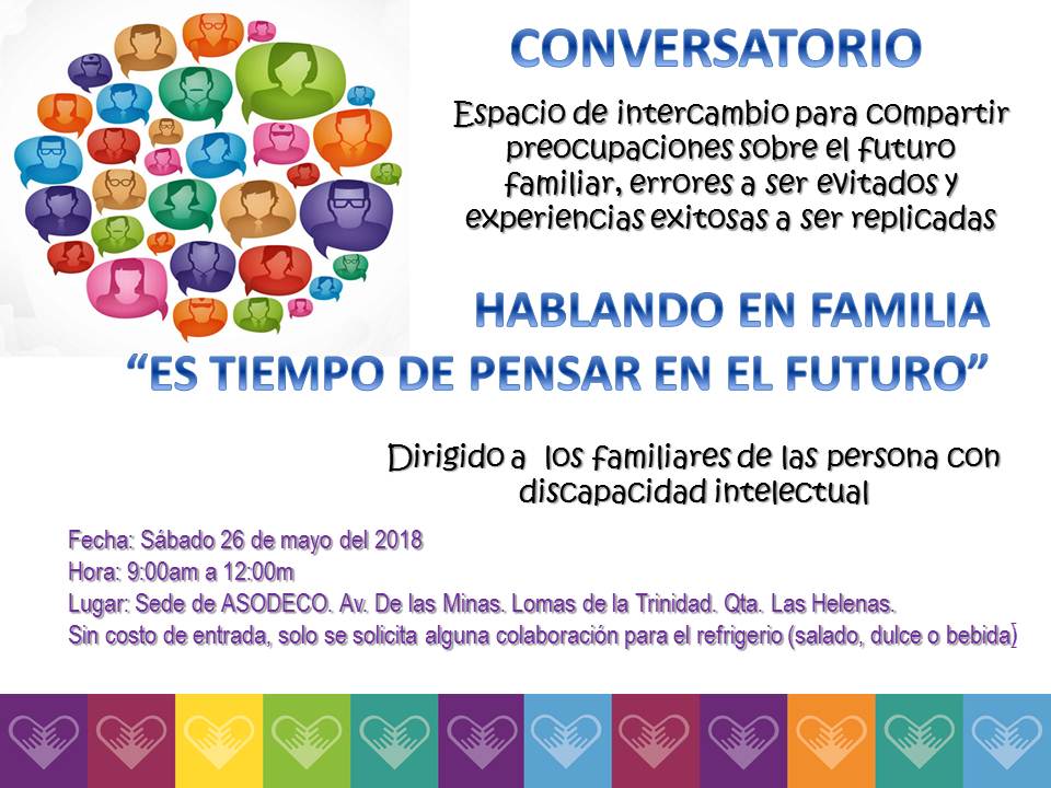 CIRDIS_LA's tweet photo. En CARACAS / 26 mayo, 9 am - 12 md: @ASODECO invita al conversatorio HABLANDO EN FAMILIA. “ES TIEMPO DE PENSAR EN EL FUTURO”  #cirdisdifusion https://t.co/t5M4V3G0v4