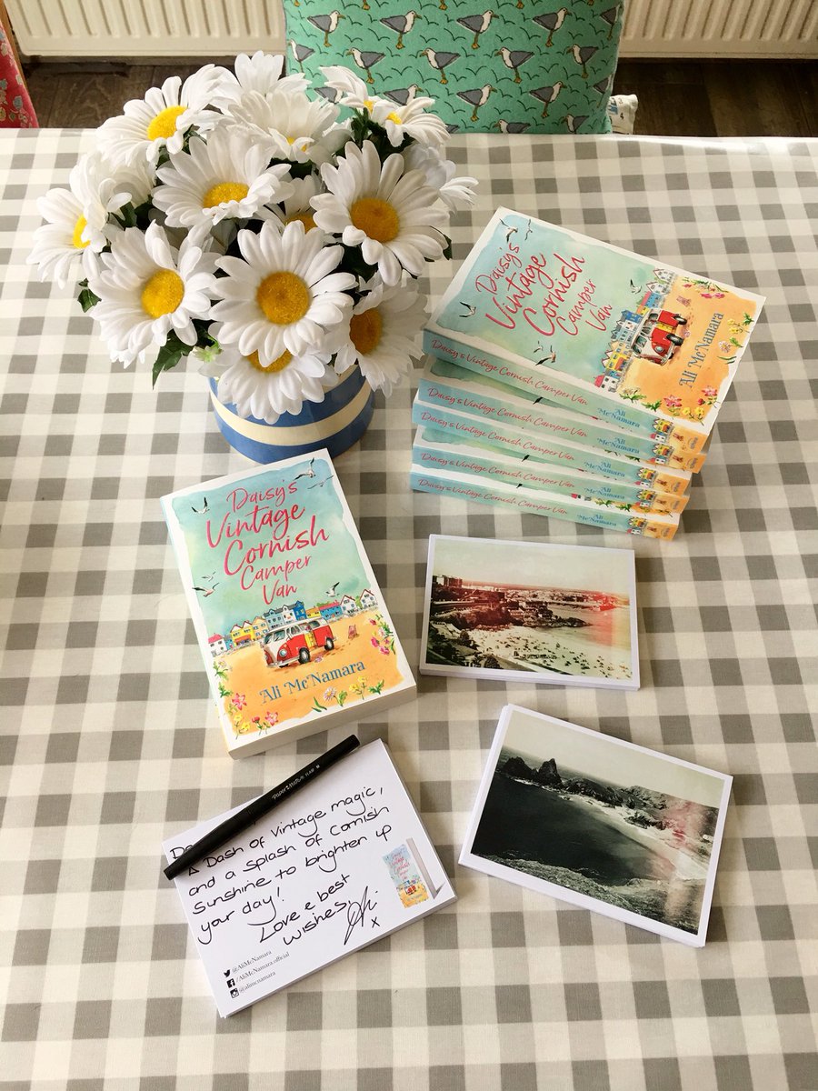 AliMcNamara's tweet photo. The fun part of being an author - Signing books for friends & family, and writing messages on these lovely vintage postcards to be sent out with copies of the book to author pals. 😊
#daisysvintagecornishcampervan #14June #campervan #vwcampervan #VW #Cornwall #Cornishbook https://t.co/ze5a4NaLLa