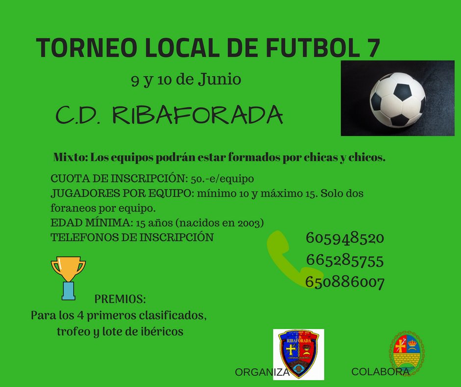cdribaforada's tweet photo. Torneo local futbol 7 apuntate https://t.co/Wy2AkEO861