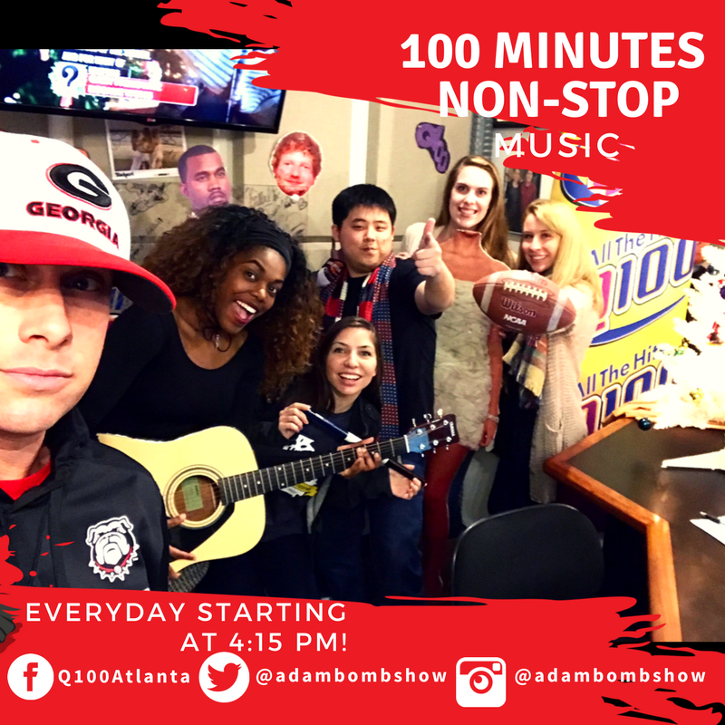 Q997Atlanta's tweet photo. All the best plays during  #100minutesNonStopOnQ100! Get your #Qrequest in! 🎉
 @adambombshow

#TheBertShowQ100 #Q100AdamBombShow
Listen here >>> https://t.co/zAzruXasAk https://t.co/RTdYOIxrNN
