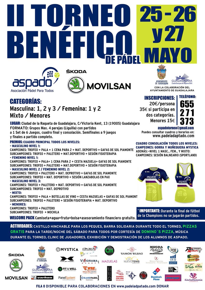 padeladaptado's tweet photo. YA TENEMOS CUADROS!!! Consulta ya los cuadros del II Torneo Benéfico de ASPADO en Guadalajara. Nos espera un fin de semana espectacular. Os esperamos! https://t.co/IHyg29YZBj https://t.co/8DWixeEwtL