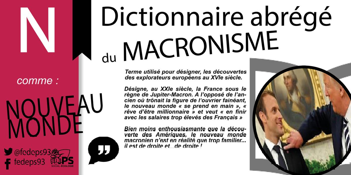 fedeps93's tweet photo. #1anMacron : chaque jour, retrouvez ici 👇les maux du macronisme #Macron #MacronLeDico 📚

📌Le mot d’avant-hier « N... comme Nouveau Monde » #NouveauMonde https://t.co/oSSIkYB8AC