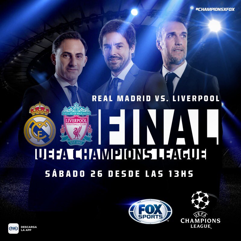 jbuscalia's tweet photo. En VIVO desde KIEV, este sábado vivimos la gran final de la #ChampionsxFOX como nadie. Sumate a la previa desde las 13hs con Mariano Closs, Diego Latorre y Gabriel Batistuta. Somos FOX Sports. Somos la Champions. https://t.co/zufsz1M92X