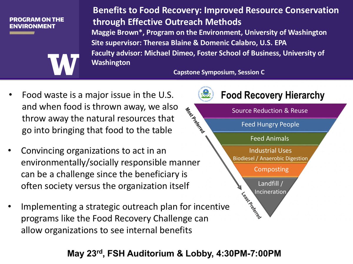 amaggiebrown's tweet photo. TONIGHT I will be presenting my research at the UW Program on the Environment Capstone Symposium! I’m will also be sending some live tweets from the event to showcase other #POEcap student research projects! #Envir492 #scicomm #foodwaste https://t.co/4yahjXfmqE