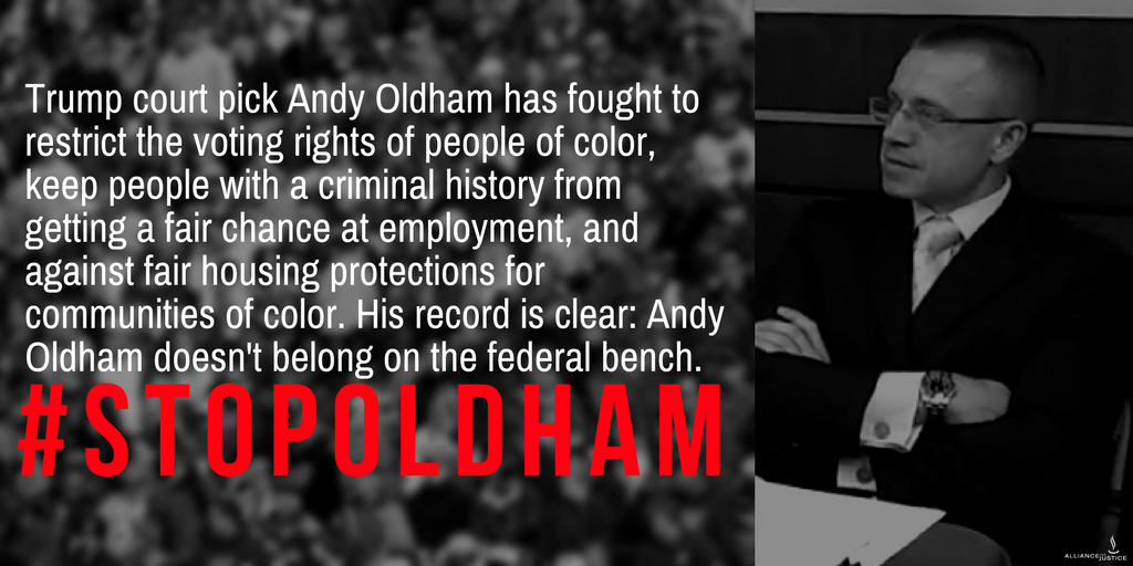 reproforall's tweet photo. Andy Oldham's record reflects a deep hostility towards the structures that keep our workplaces safe, our air and water clean, and protect our basic rights. He has no place on the federal bench. #StopOldham  #ProtectOurCourts  https://t.co/UzJflIhUtp https://t.co/rbN6tdnGbQ