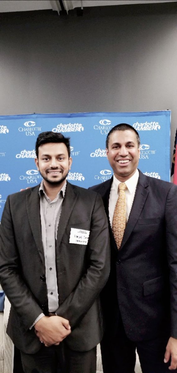 ranjaysarda's tweet photo. Glad to meet @AjitPaiFCC at @cltchamber , this afternoon. Sir, u r an inspiration to many of us, who came to ths country wth a dream of making it Big and to make our home country proud. Loved it, when you say "Dont let anyone define, how far u wanna go" 
@SuperiorGroup #saleslife https://t.co/3B2J24tuk8