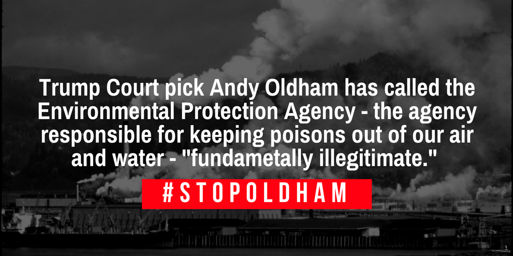 EarthjusticeDC's tweet photo. Andy Oldham's record reflects a deep hostility towards the structures that keep our workplaces safe, our air and water clean, and protect our basic rights. He has no place on the federal bench. #StopOldham #ProtectOurCourts https://t.co/5XKPvsofVJ https://t.co/ftTPlx4FU3