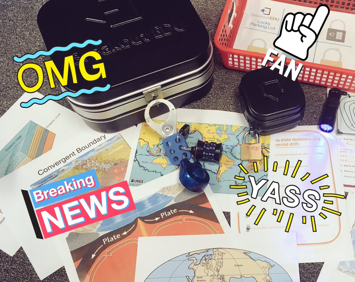 We’ve got some excited science teachers ready to challenge their students’ skills on plate tectonics and the earth with this <a href="/breakoutEDU/">Breakout EDU</a> game! Game materials and locks are ready to go. Can’t wait! 🌏🔐 #breakoutEDU #edchat #edtech #science #4Cs #engage109