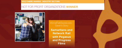 Gold #SABREAwardsEMEA Not For Profit Organizations Winner: #SmallTalkSavesLives - Sarah's Story — <a href="/samaritans/">Samaritans</a> and <a href="/networkrail/">Network Rail</a> with <a href="/ThisisPegasus/">Pegasus</a> and @ProgressFilmCo