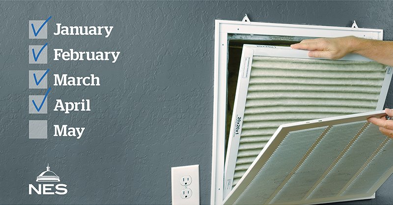 NESpower's tweet photo. Power saving tip: Change the filters in your HVAC system monthly so you can save energy and money. #NESpower #PublicPower https://t.co/RqCAji8UWN