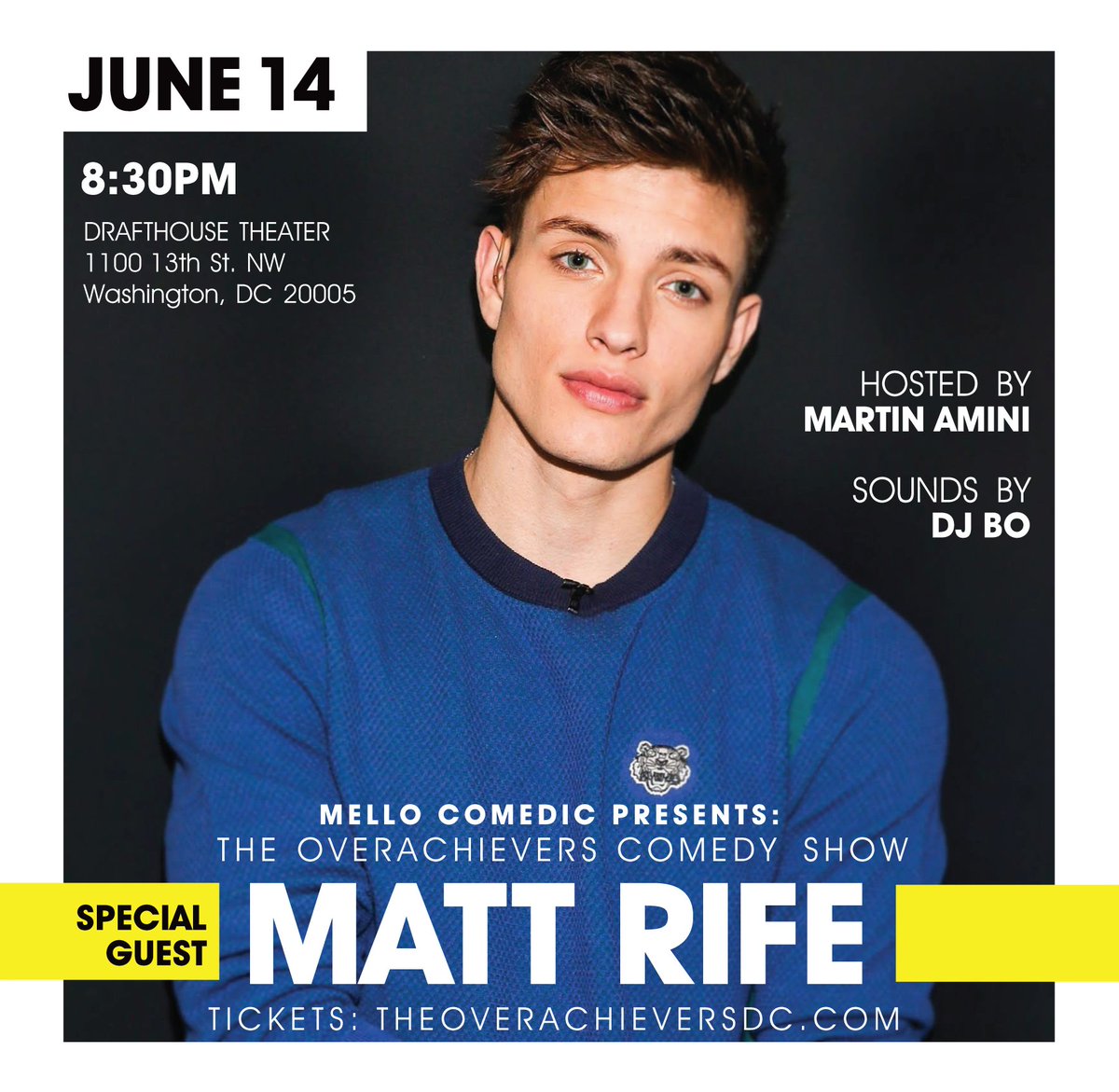 OverachieverDC's tweet photo. We're excited to have @ItsMattRife make his @OverachieverDC Debut June 14th at the @DrafthouseDC.  Tickets are now available here -> https://t.co/QQJfDMfEQi https://t.co/1YqMQtiUKW
