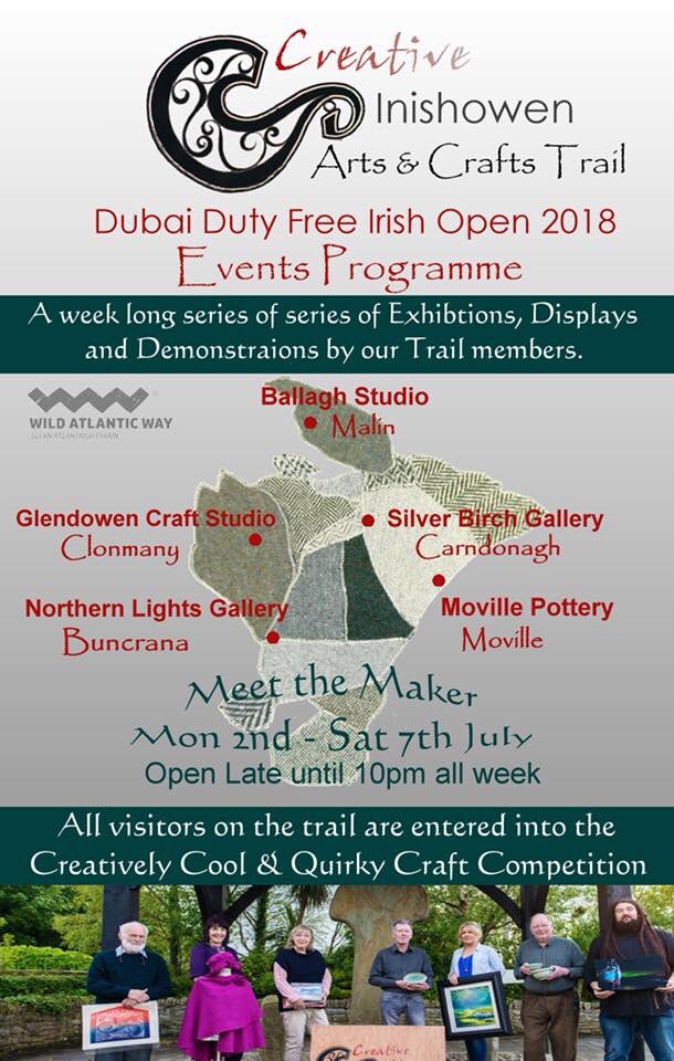 CreativeCoastDL's tweet photo. If you are attending the Dubai Irish Open there is a fantastic trail of creative businesses in Inishowen to visit. Brilliant to see all this wonderful collaboration. #CreativeDonegal #IrishOpen #Inishowen https://t.co/UzfrWoql4h
