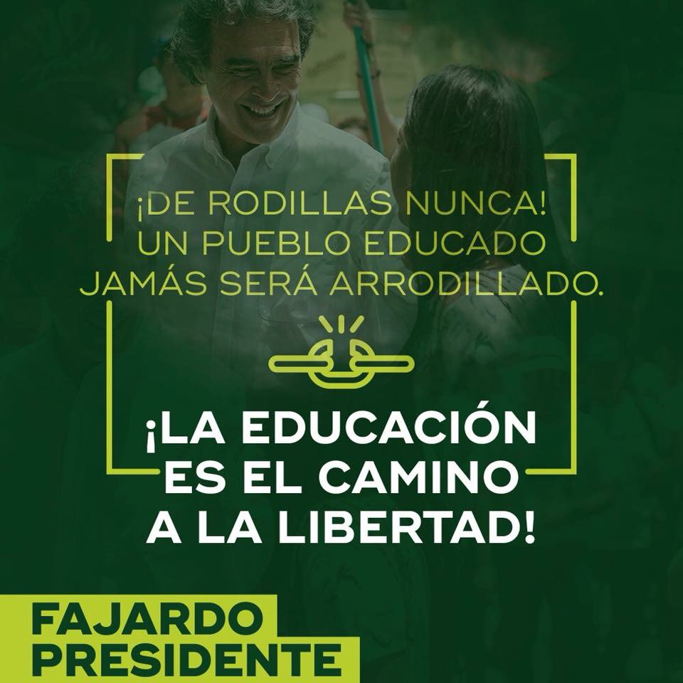 AntanasMockus's tweet photo. Un pueblo educado jamás será arrodillado #ConFajardoGanamos https://t.co/lRjr2kyenR
