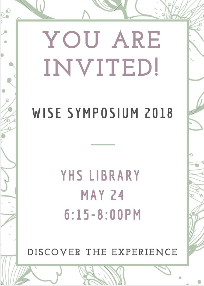 Briellef123's tweet photo. Come out tomorrow night to our WISE Symposium to see everything that the WISE students have been working so hard on! @ChesserPink @YHSDeGennaro @CMillerYorktown @YHS_Avdek @GOLLISZJOHN @YCSDloshea @RonHattar https://t.co/REECfrvL9D