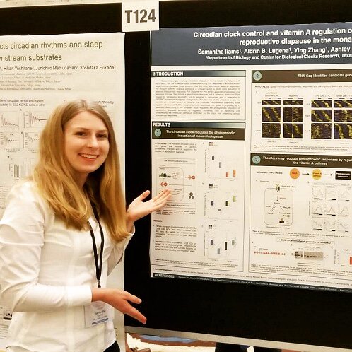 TAMUGENE's tweet photo. Congrats to Samantha Iiams! She received the 2018 GGSA Travel Award.
Sam attended the 2018 SRBR in Florida. She presented a talk & poster and also received the Patricia DeCoursey Excellence Award based on her research abstract.
We are very proud of you!
#TAMUGENE #GGSA #SRBR2018 https://t.co/p7vVgwql3D