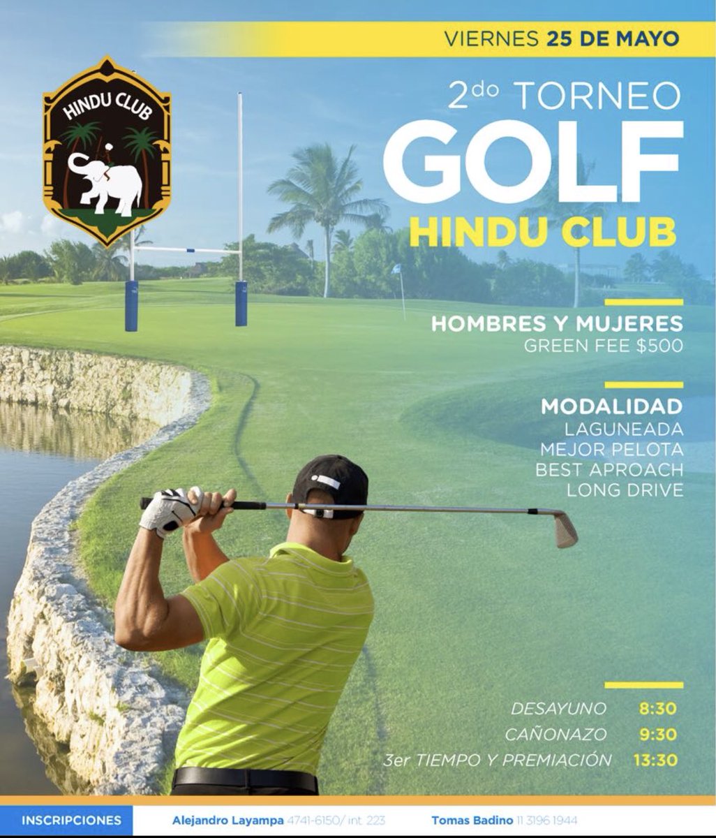 Este viernes lindo torneo de Golf ⛳️ en <a href="/Club_Hindu/">Hindú Club</a>! 
Para aprovechar el feriado al aire libre y haciendo deporte!