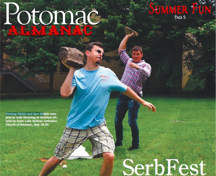 SerbFestDC's tweet photo. Thank you #PotomacAlmanac for featuring SerbFest DC in your latest edition, with our rock throwing contest on the cover!
https://t.co/D3sQCmDMCf 

#serbianfoodanddrink #serbfestdc #springfestival #rainorshine #freeeventdc #freeeventmd #rockthrowingcontest #whataweekend https://t.co/ksiHHClvWK