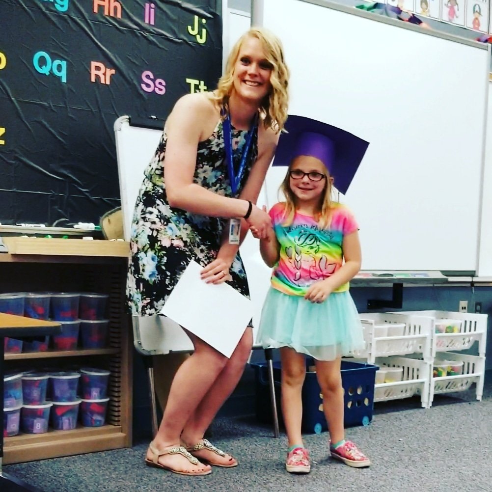 Chloe's kindergarten graduation! Thanks for a great first year! @PrairieWindElem #straightouttakindergarten #bonuskid