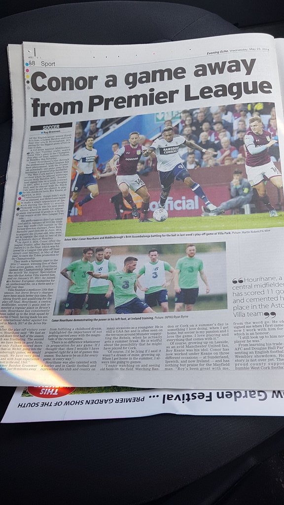 RaymondBrennan4's tweet photo. Great to see my interview with @ConorHourihane on the @CorkEveningEcho today ... The whole of Cork will be watching wembley with pride on saturday !! https://t.co/KBd3RLDa4n