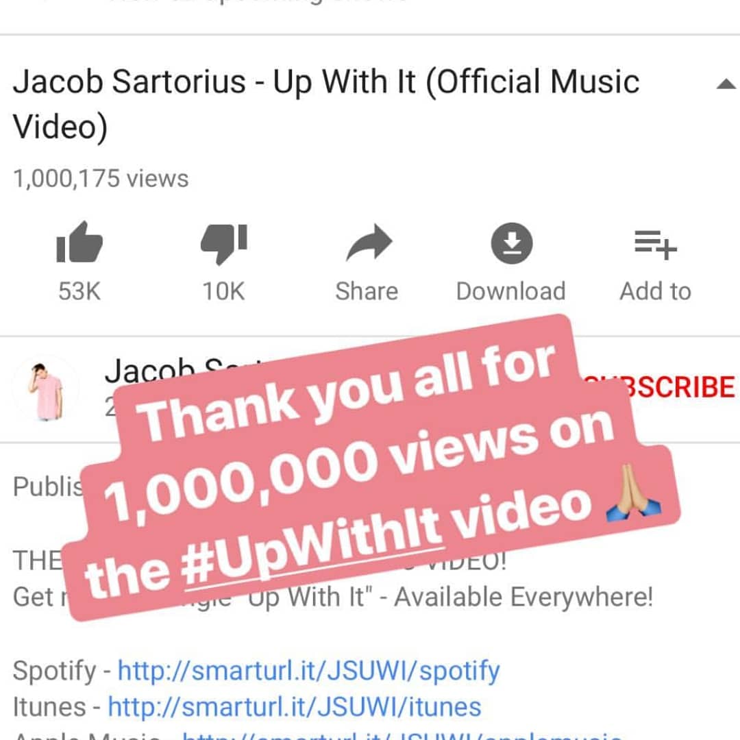 dreamy_sartt's tweet photo. @jacobsartorius @JacobAlerts 1 MILLION VIEWS ON UPWITHIT AAAYYYEE 🔥🔥🔥❤ #upwithit https://t.co/EF80IFUkc3