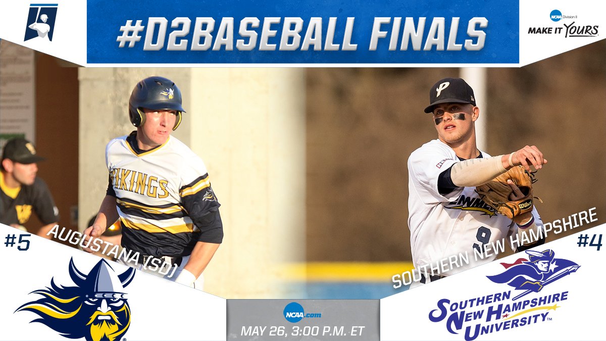 First game of the #D2Baseball Championship finals features No. 4 Southern New Hampshire and No. 5 Augustana (SD)!