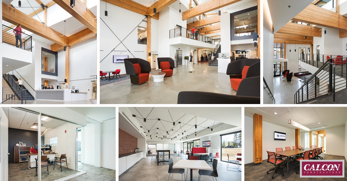 Calconci's tweet photo. Calcon just completed a #rehabilitation and beautiful new timber atrium for @YampaValleyElec on their corporate headquarters in Steamboat Springs, CO. We had a great time working with the #YVEA team. Calcon’s crew installed all of the heavy timber pictured here #GeneralContractor https://t.co/hwC4mMd9Uv
