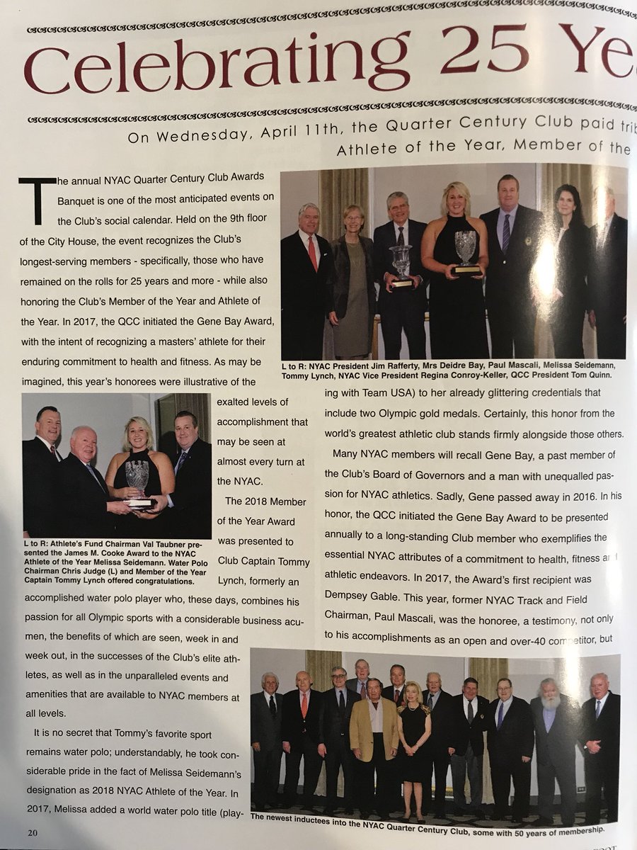 Proud to see <a href="/melseidemann/">Melissa Seidemann</a> being honored by <a href="/newyorkac/">NYAC Athletics</a> ! 2018 NYAC Athlete of the Year! What a stud! 💪🏻🇺🇸 <a href="/USAWP/">USA Water Polo</a>