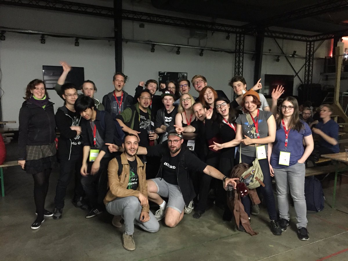 TheVolunteerXP's tweet photo. Many of our @Devcom_conf and @quovadis_conf volunteers reuinite at the @GermanDevDays party! Next up: dancing! #GDD #DevDays18 #GermanDevDays #gamedev #indiedev https://t.co/3aEr7sPDGS