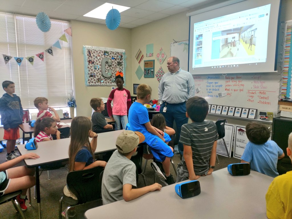 ConradMarcie's tweet photo. #jctgt students had some great engineer & design questions today for our very own @TimMcClure4, Assistant Superintendent for Facilities. We are working together on a virtual reality presentation...how exciting! Thanks for visiting!
#JCTChallengeAccepted https://t.co/LgPkCWm82t