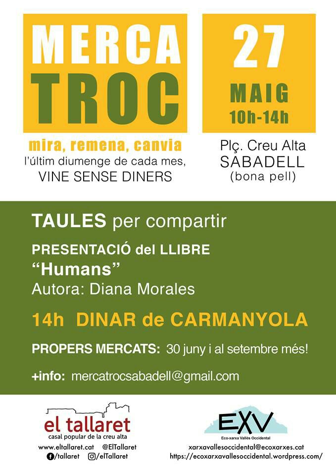 MERCATROC_SBD's tweet photo. Aquest #DIUMENGE  @ElTallaret  plaça #CreuAlta #mercatintercanvi
#Sabadell us hi esperem! https://t.co/eQfRR21wtF