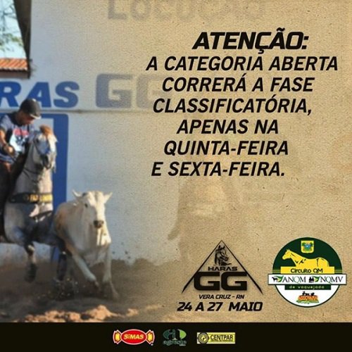portaldoequino's tweet image. @harasgg informa:
Os competidores da categoria Aberta se apresentarão apenas na quinta e sexta.

#HarasGG #Assovarn #Anqm #Nqmv #vaquejada #portaldoequino
