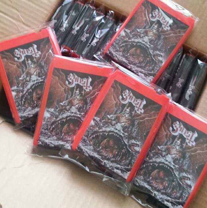 The special red 8 tracks of <a href="/thebandGHOST/">Papa V Perpetua</a>'s #Prequelle that will be given away to <a href="/Spotify/">Spotify</a> customers. Picture from our friends at #DeadMediaTapes on Facebook!
#ghostofficial #ghost8track #prequelle8track #specialedition #BuyOrDie? <a href="/LomaVistaRC/">Loma Vista Recordings</a>