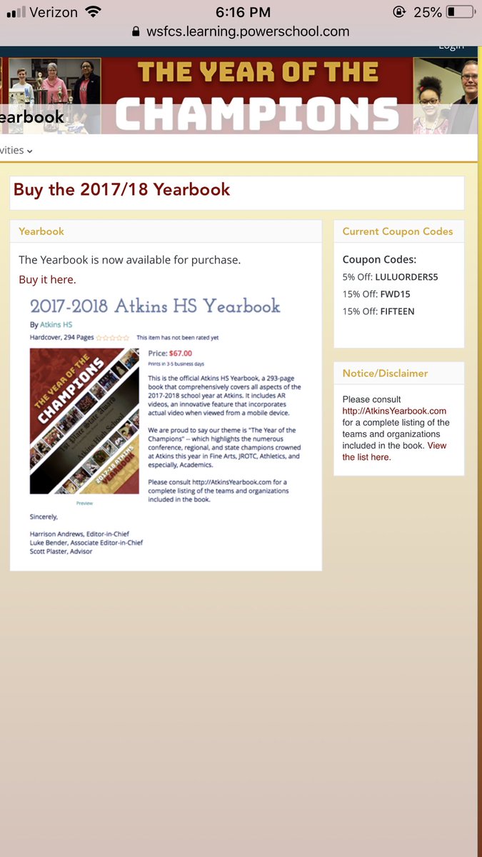 AtkinsYearbook's tweet photo. ATTENTION ATKINS STUDENTS THE 15% OFF COUPON ENDS TOMORROW!! Head on over to https://t.co/7EYWIC7AUs and use the coupon FIFTEEN!!! https://t.co/6IU3Zp4NBu