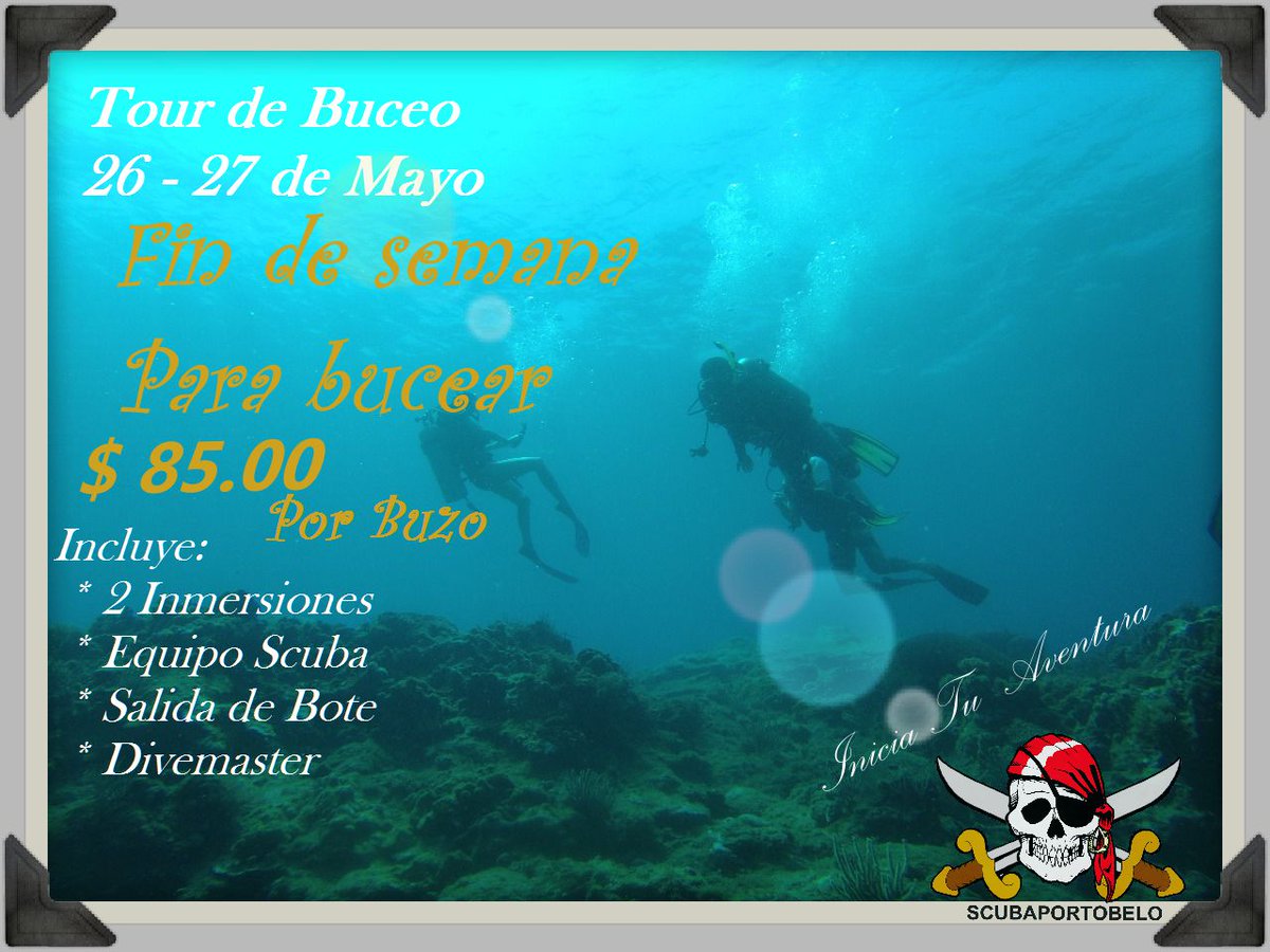 SCUBAPANAMA's tweet photo. ATENCIÓN📣🚨
Promo para este fin de semana! $85 + 7% Por buzo
#promoparati #promo #aprovechatusmejoresbuceos #diverlife #bucea #diviertete #buzosdelitsmo #scubapanama #scubaportobelo https://t.co/EdJHXwKgSd