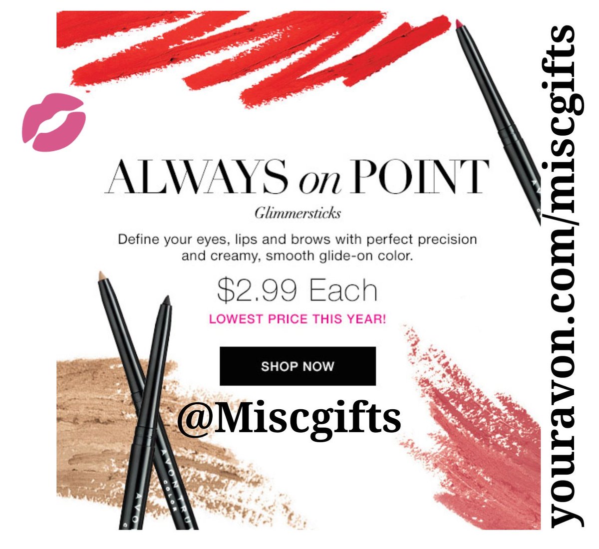 miscgifts's tweet photo. Glide-On Color for your
Lips, Eyes & EyeBrows 😍
Free direct ship with any $40 order
+ 10% Off your 1st order from my website 🎁
#AvonIndRep 💋
#PlanoRep #Lispstick #EyeLiner #EyeBrows
@Miscgifts
https://t.co/JCEVGkNFAc https://t.co/6OWcEn0izk