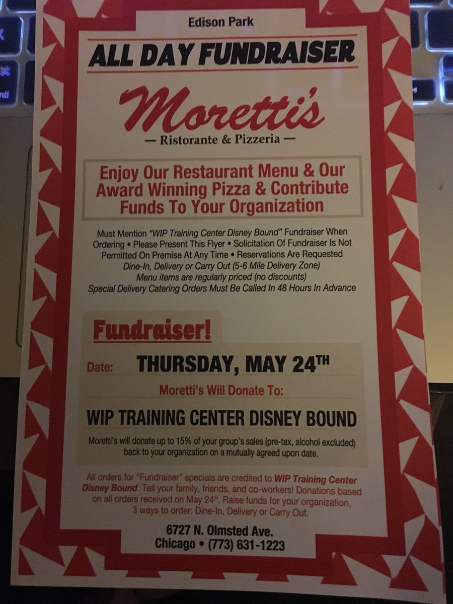 WIPTraining's tweet image. So tomorrow is scheduled to be a hot one....ditch the oven. Want to stay home? Order in! Whatever you do don't forget to mention THE WIP TRAINING CENTER all day at Moretti's in Edison Park tomorrow with order...dine in or carryout! We sure do appreciate the support! @edison_park