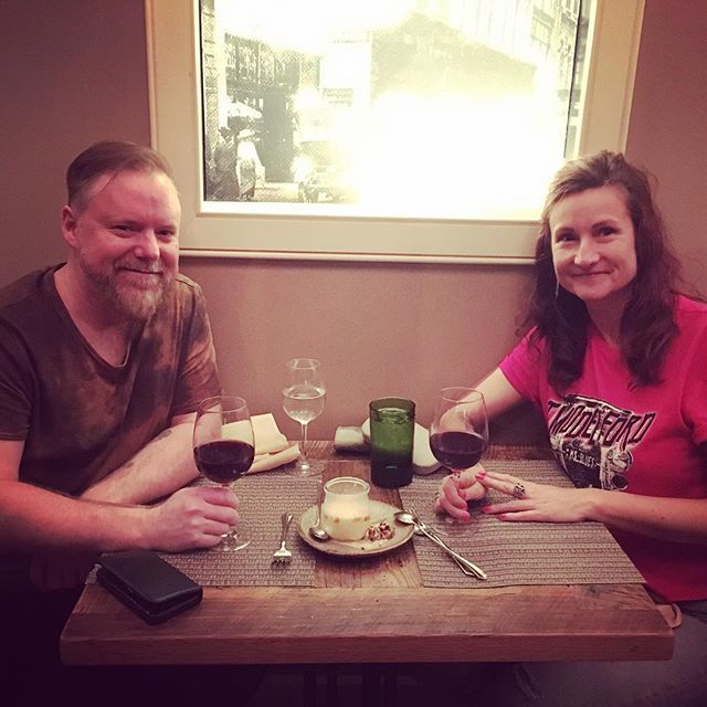 TaperJeanLadyK's tweet photo. We so stuffed! What a fab night!It’s been too long since I got to hang with this legend @itsgrainger ❤️This is for you @brookeatwood love ya both 🖤 #tmodelford #brookeatwood #husk #nashville #itsallaboutthesouth https://t.co/vbD3ZTh85d https://t.co/JnkEyMs2tT