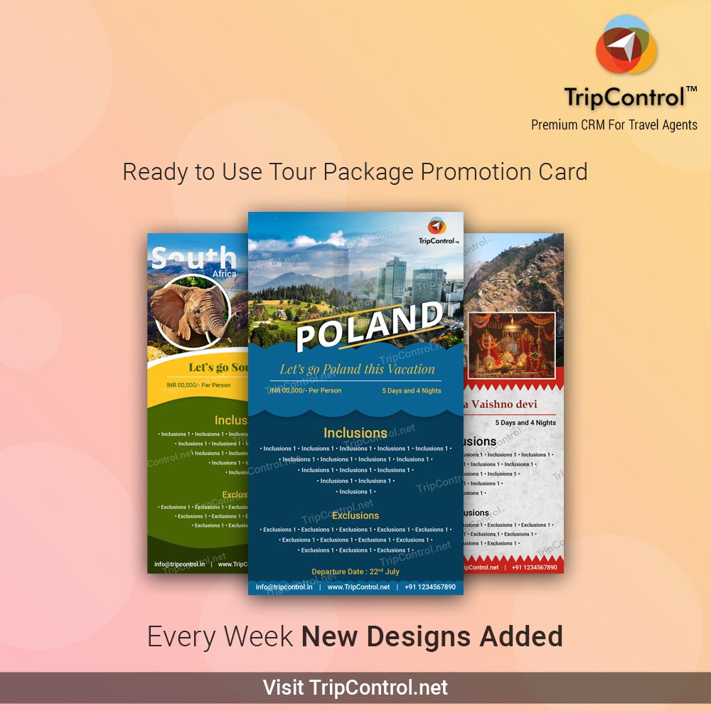 tripcontrol1's tweet photo. Ready to Use Tour Package Promotion Card,
Every Week New Designs Added..!!
Try https://t.co/ldX58i2y8l
#TripControl #TravelAgent #TourOperator #TravelCRM #TourPromotion #PromotionCard #TourPackage #TourPlanning https://t.co/NP9exiT3bm