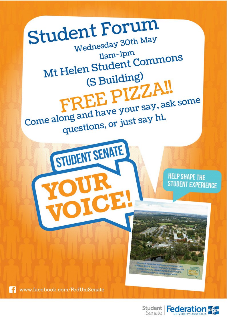 Attention all Mt Helen students. It's once again time to have your day. Come for the pizza, stay to share your views.