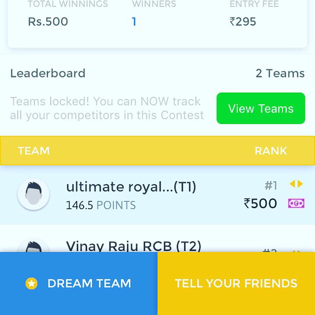 Balguri3's tweet photo. @Dream11WinGrand Ultimate predictions yesterday I won 750 https://t.co/txuucKlw6K