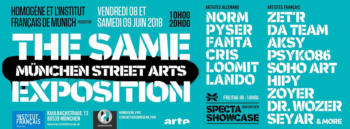 Rapporteuz's tweet photo. Yo ma TL, vous avez des amis à @Munich ? Y'a @toxicmusicprod et #HomogenePro sur un évent #Hiphop rap & graffiti à l'institut Français Faites tourner !
https://t.co/fNsWfMoeaV
Cc @fumigenemag @BonPlanUrbain @iHH_magazine @abcdrduson @rap2tessfr @TheBackPackerz @hiphopcitoyens #RT https://t.co/sm9JPMjNZz