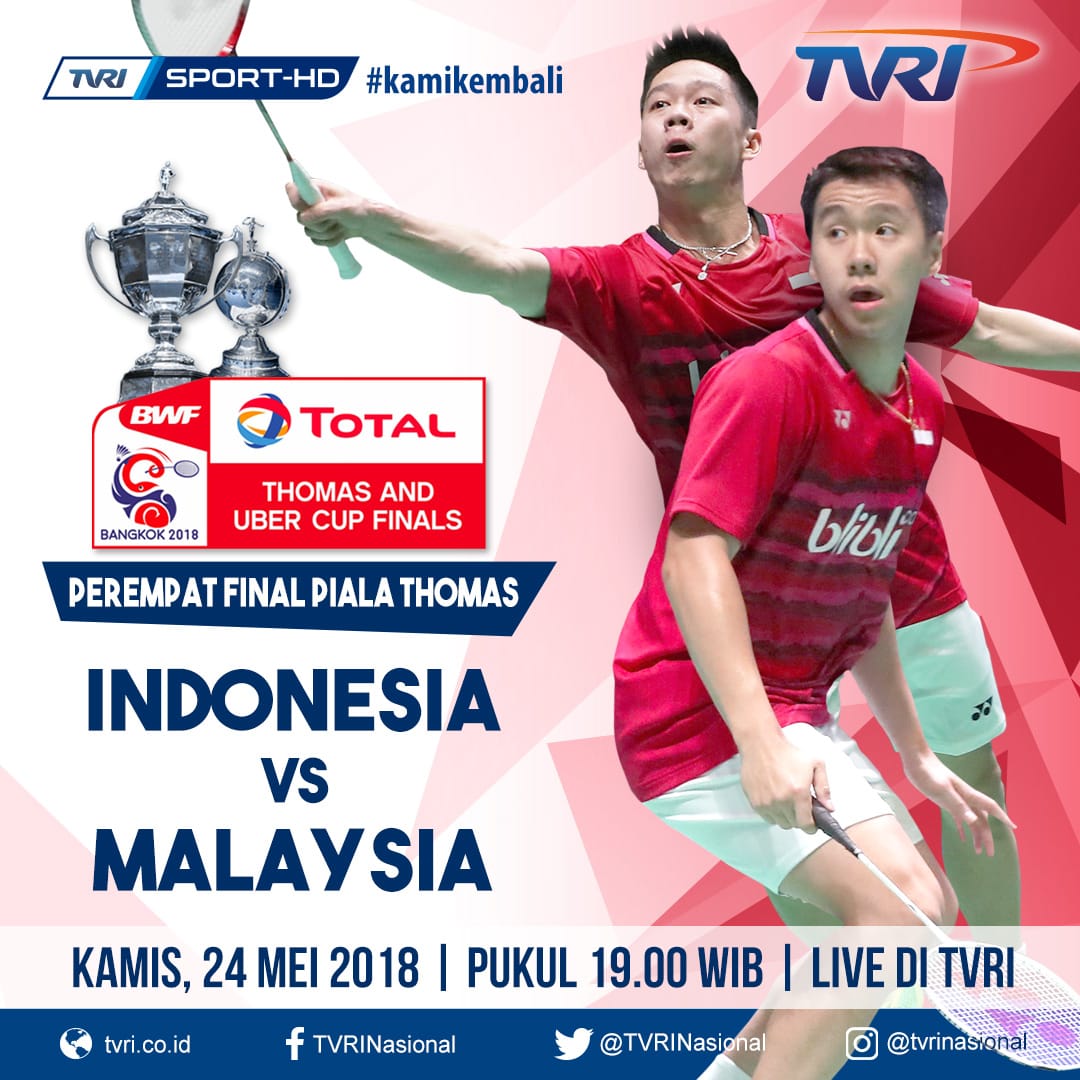 Sports_TVRI's tweet photo. SIANG INI terus dukung dan tonton Perjuangan tim Uber Indonesia melawan Thailand pukul 14.00 Wib LIVE TVRI #weflightback #TUC2018TVRI
https://t.co/3t9JzolGkF