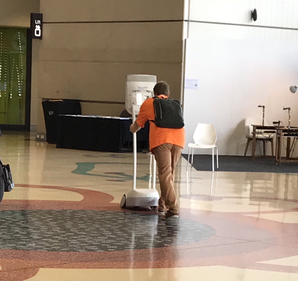 There are telepresence robots at ICRA, but for some reason each has a ‘volunteer’ minding it and in this case helping it move quickly .... there’s along way to go isn’t there