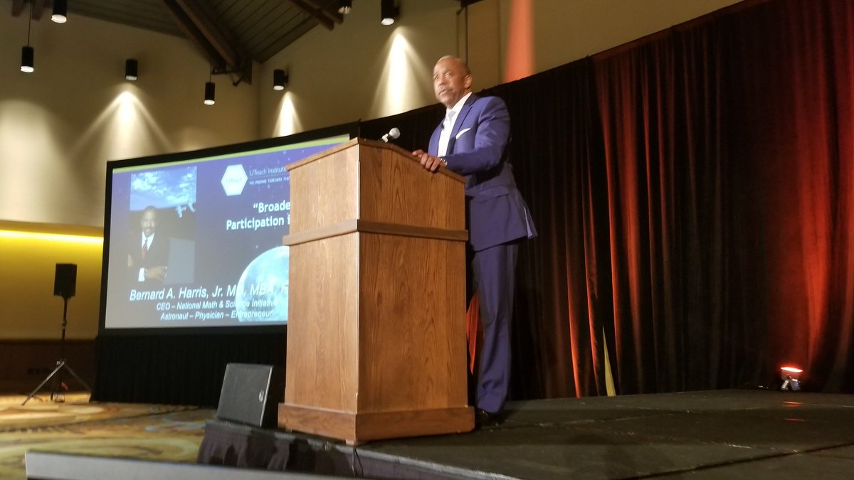 NMSI's tweet image. Bernard Harris is live NOW sharing about his journey through STEM and space and how he achieved his childhood dream of becoming an #astronaut. Check it out now: facebook.com/nationalmathan… #uteachconf