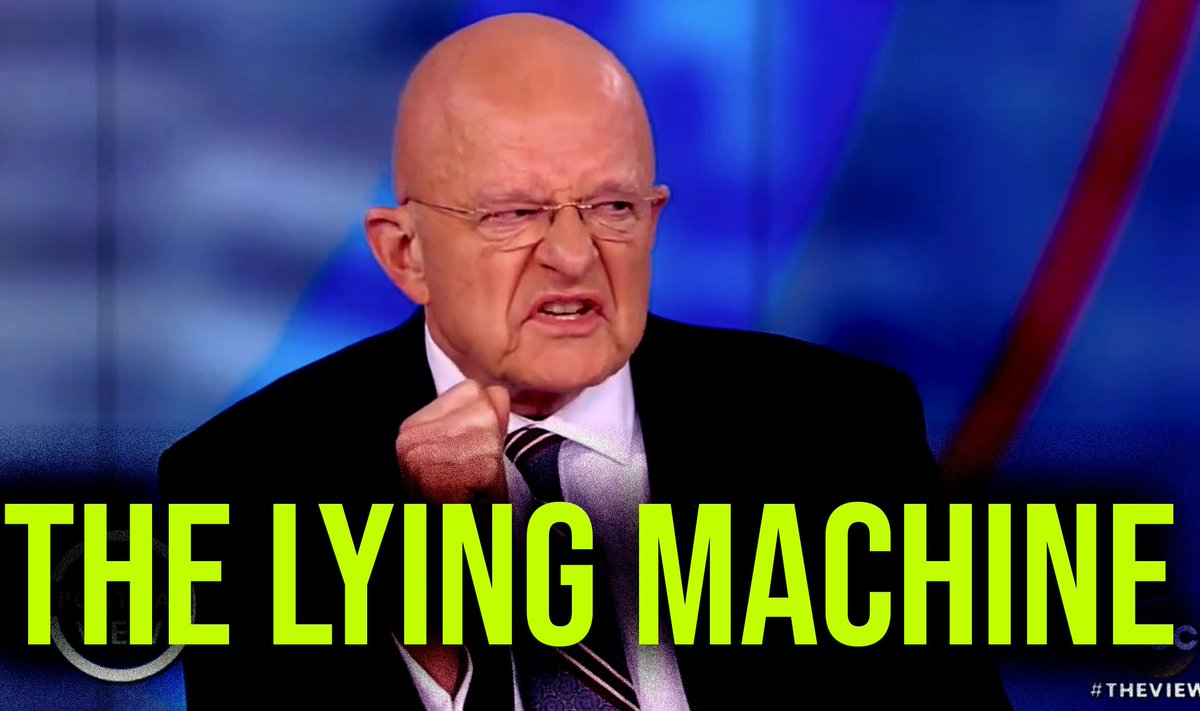 libertytarian's tweet photo. #Clapper went on @TheView to hype his book &amp; took exception to being called a spy. He's more of a #LyingMachine

A View To A Shill: Clapper’s Lies, Then &amp; Now
Watch what Hayden said 2015 about Clapper lying to Wyden:https://t.co/IgFLJdjQNl

#SpyGate #DeepState #DeepStateInAPanic https://t.co/9cDtzs0RHY