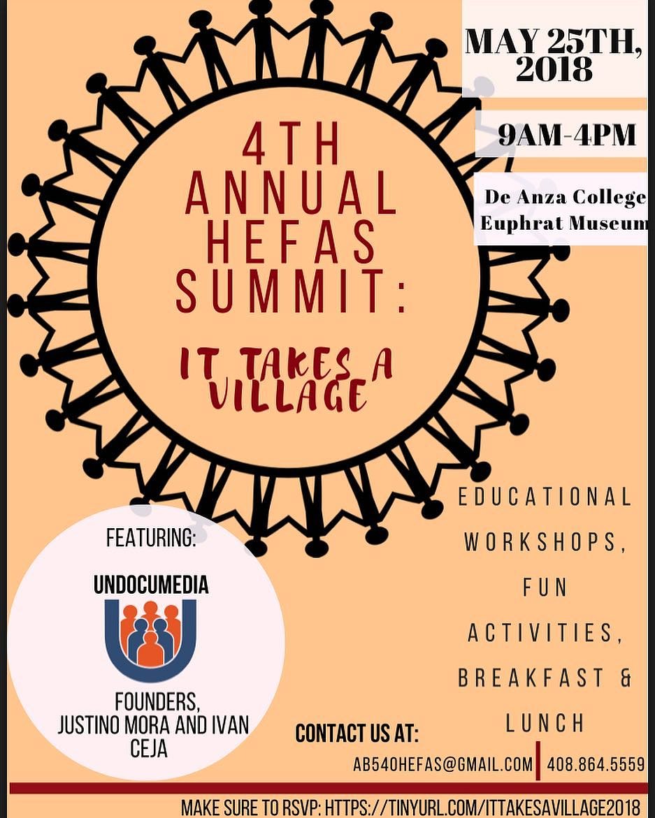 undocumedia's tweet photo. We're excited to announce that we will be the keynote speakers at the 4th Annual #HEFAS Summit this Friday! 😀 The summit will be taking place at De Anza College in San Jose, CA &amp; everyone including teachers, students,  &amp; parents are encouraged to RSVP: https://t.co/8pUl3MAtc2 https://t.co/DAdQAPMHck